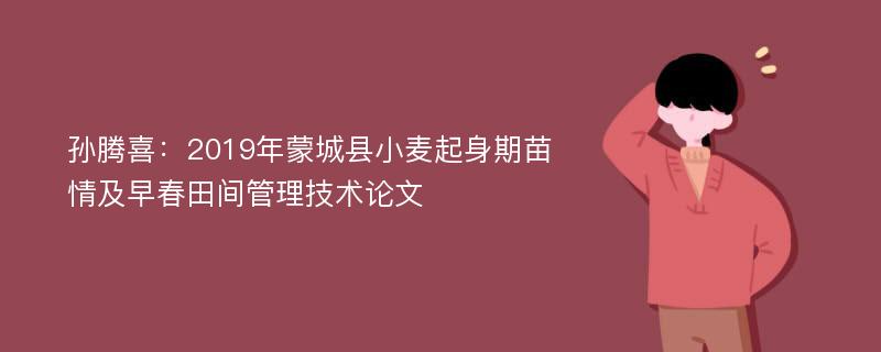 孙腾喜：2019年蒙城县小麦起身期苗情及早春田间管理技术论文