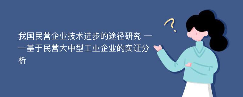 我国民营企业技术进步的途径研究 ——基于民营大中型工业企业的实证分析