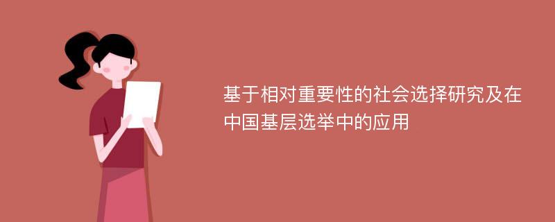 基于相对重要性的社会选择研究及在中国基层选举中的应用