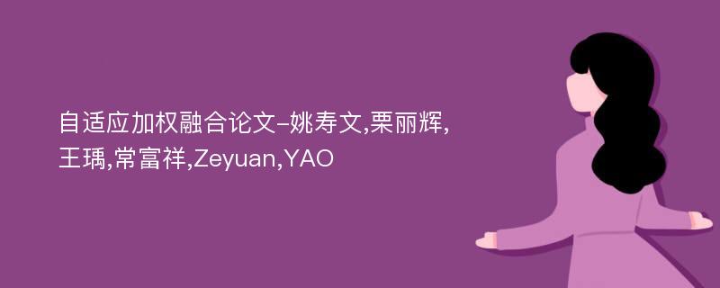 自适应加权融合论文-姚寿文,栗丽辉,王瑀,常富祥,Zeyuan,YAO