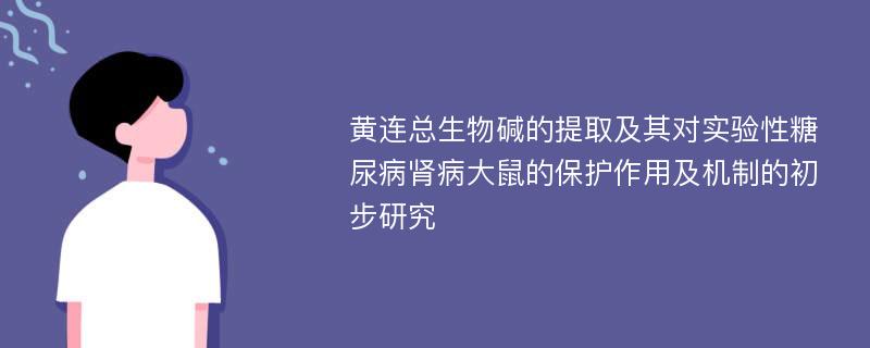 黄连总生物碱的提取及其对实验性糖尿病肾病大鼠的保护作用及机制的初步研究