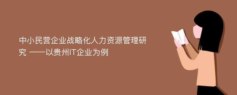 中小民营企业战略化人力资源管理研究 ——以贵州IT企业为例