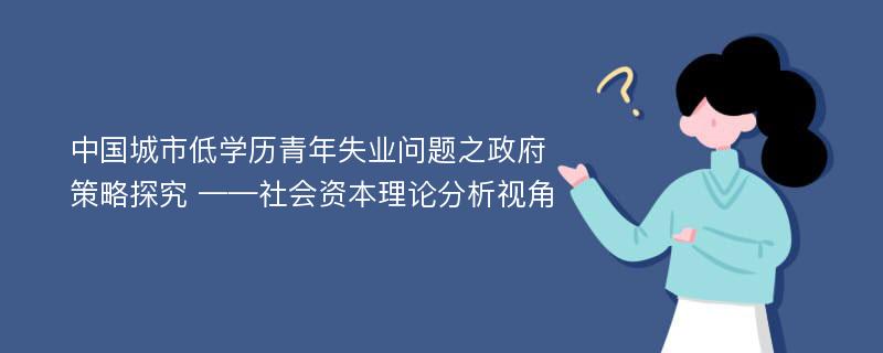 中国城市低学历青年失业问题之政府策略探究 ——社会资本理论分析视角