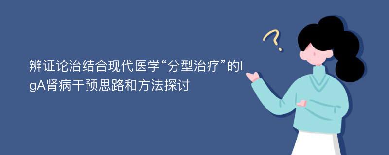 辨证论治结合现代医学“分型治疗”的IgA肾病干预思路和方法探讨