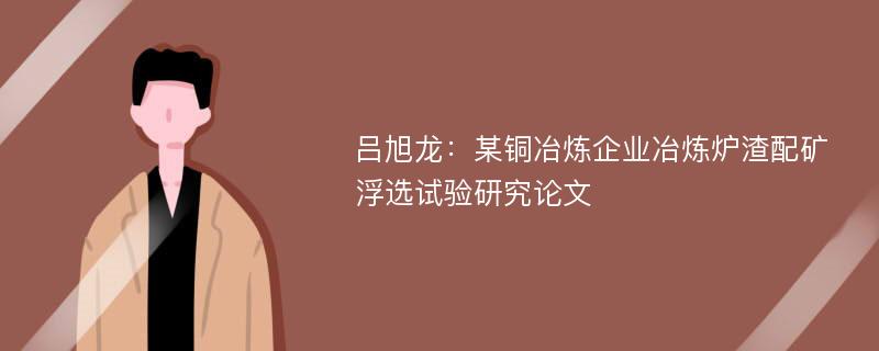 吕旭龙：某铜冶炼企业冶炼炉渣配矿浮选试验研究论文