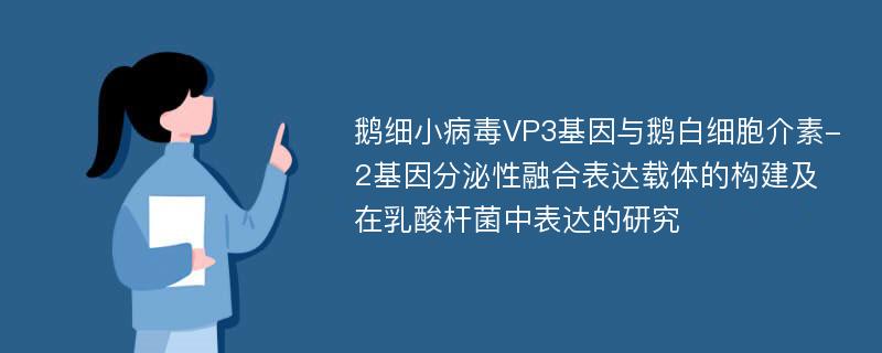 鹅细小病毒VP3基因与鹅白细胞介素-2基因分泌性融合表达载体的构建及在乳酸杆菌中表达的研究