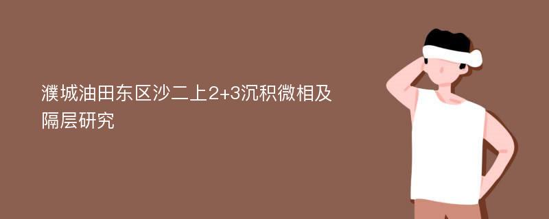 濮城油田东区沙二上2+3沉积微相及隔层研究