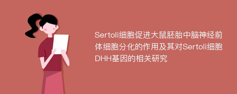 Sertoli细胞促进大鼠胚胎中脑神经前体细胞分化的作用及其对Sertoli细胞DHH基因的相关研究