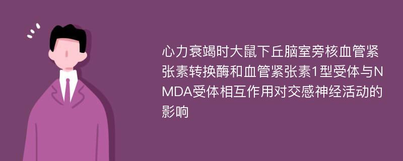 心力衰竭时大鼠下丘脑室旁核血管紧张素转换酶和血管紧张素1型受体与NMDA受体相互作用对交感神经活动的影响