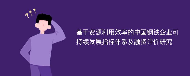 基于资源利用效率的中国钢铁企业可持续发展指标体系及融资评价研究