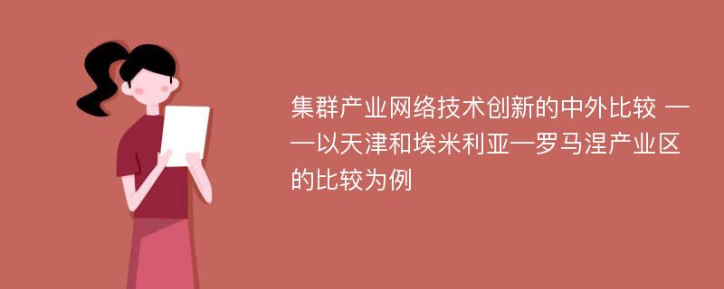 集群产业网络技术创新的中外比较 ——以天津和埃米利亚—罗马涅产业区的比较为例