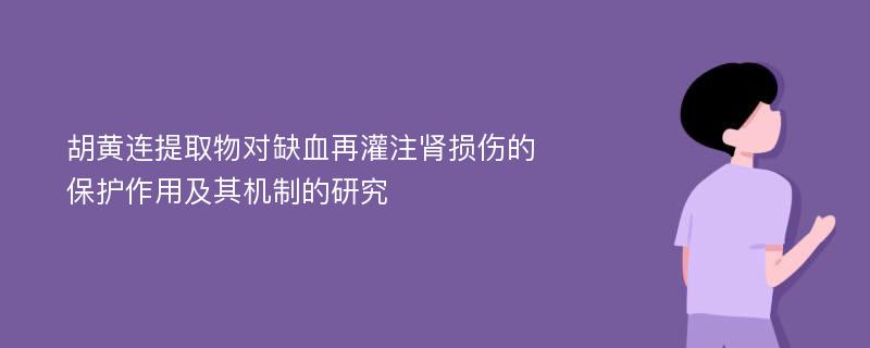 胡黄连提取物对缺血再灌注肾损伤的保护作用及其机制的研究