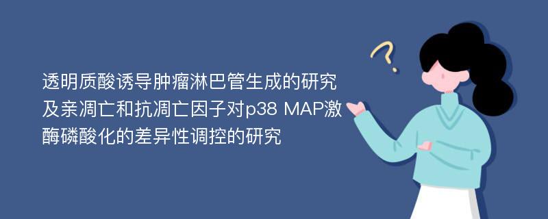 透明质酸诱导肿瘤淋巴管生成的研究及亲凋亡和抗凋亡因子对p38 MAP激酶磷酸化的差异性调控的研究