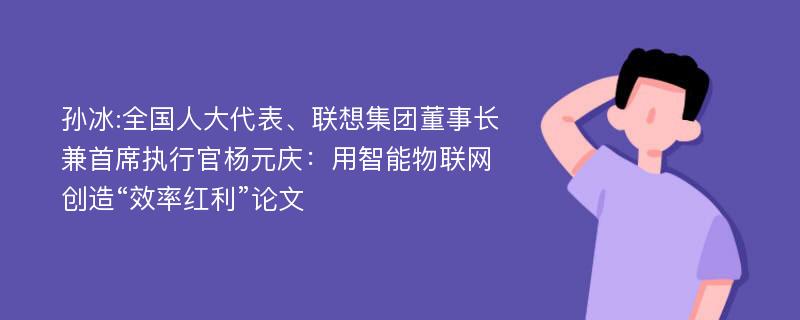 孙冰:全国人大代表、联想集团董事长兼首席执行官杨元庆：用智能物联网创造“效率红利”论文