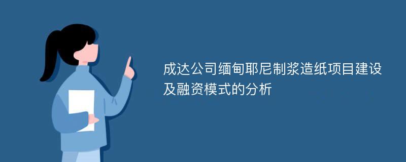 成达公司缅甸耶尼制浆造纸项目建设及融资模式的分析