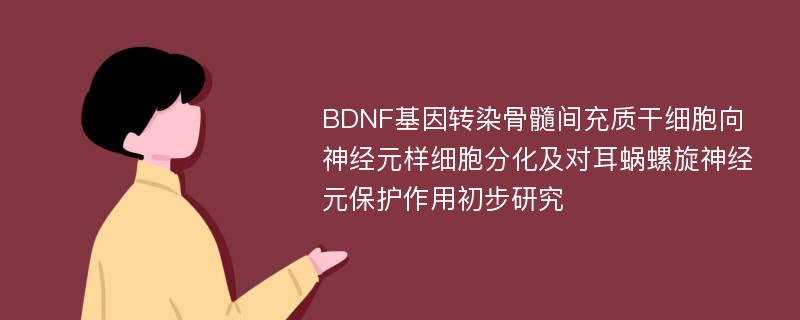 BDNF基因转染骨髓间充质干细胞向神经元样细胞分化及对耳蜗螺旋神经元保护作用初步研究