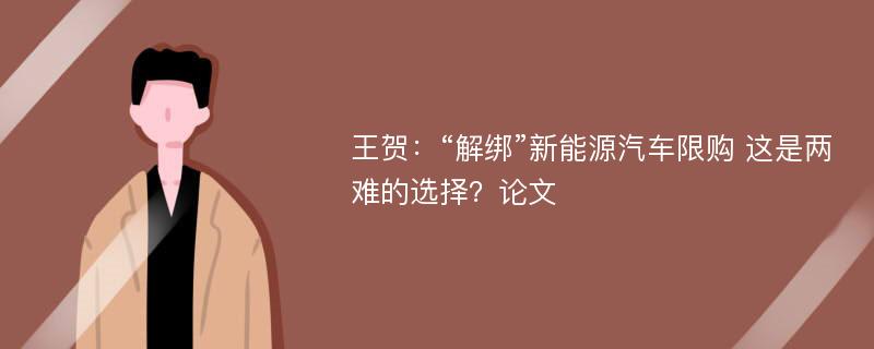 王贺：“解绑”新能源汽车限购 这是两难的选择？论文