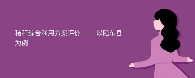 秸秆综合利用方案评价 ——以肥东县为例