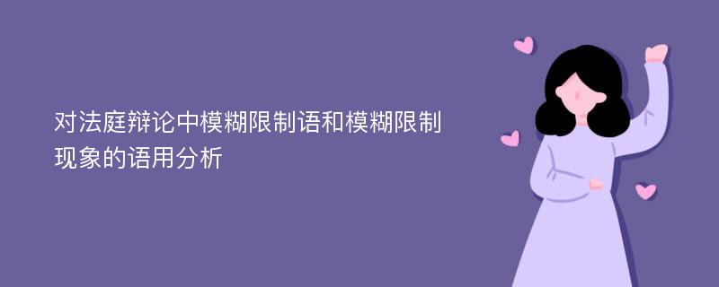 对法庭辩论中模糊限制语和模糊限制现象的语用分析