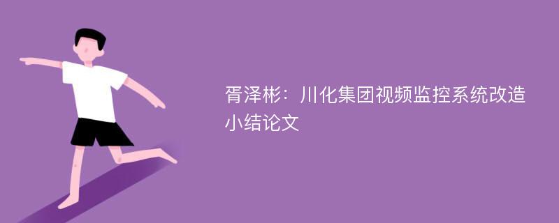 胥泽彬：川化集团视频监控系统改造小结论文