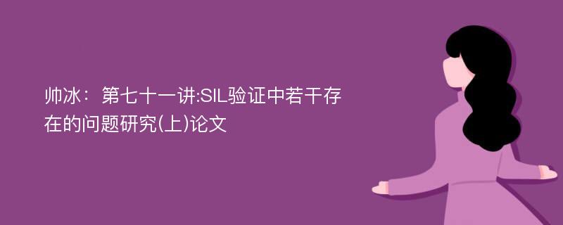 帅冰：第七十一讲:SIL验证中若干存在的问题研究(上)论文