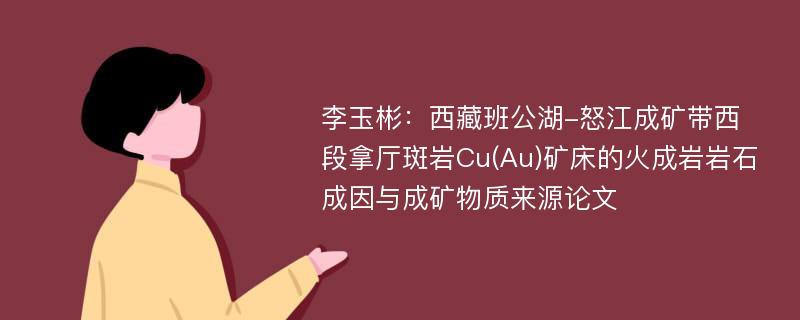 李玉彬：西藏班公湖-怒江成矿带西段拿厅斑岩Cu(Au)矿床的火成岩岩石成因与成矿物质来源论文