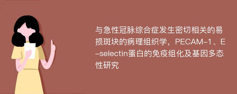 与急性冠脉综合症发生密切相关的易损斑块的病理组织学，PECAM-1、E-selectin蛋白的免疫组化及基因多态性研究