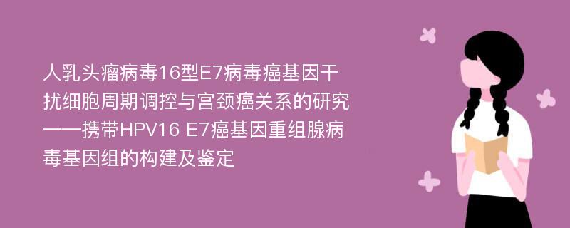 人乳头瘤病毒16型E7病毒癌基因干扰细胞周期调控与宫颈癌关系的研究 ——携带HPV16 E7癌基因重组腺病毒基因组的构建及鉴定