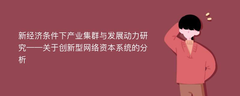 新经济条件下产业集群与发展动力研究——关于创新型网络资本系统的分析