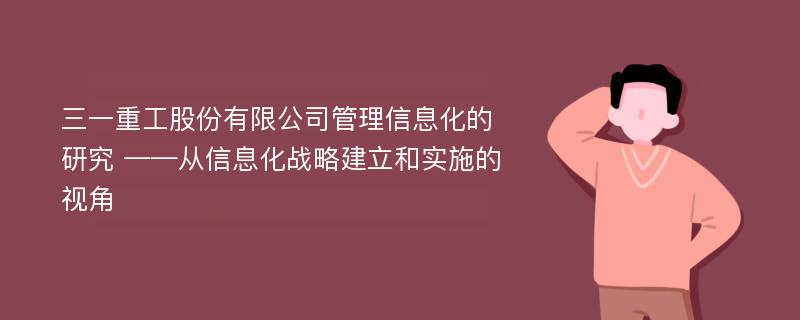 三一重工股份有限公司管理信息化的研究 ——从信息化战略建立和实施的视角