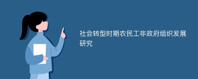 社会转型时期农民工非政府组织发展研究