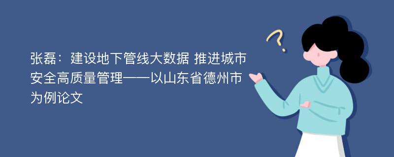 张磊：建设地下管线大数据 推进城市安全高质量管理——以山东省德州市为例论文