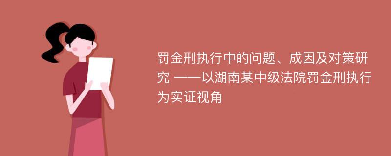 罚金刑执行中的问题、成因及对策研究 ——以湖南某中级法院罚金刑执行为实证视角