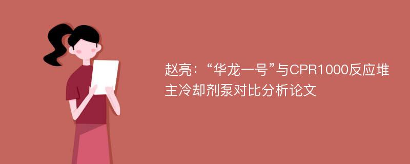 赵亮：“华龙一号”与CPR1000反应堆主冷却剂泵对比分析论文