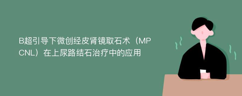 B超引导下微创经皮肾镜取石术（MPCNL）在上尿路结石治疗中的应用