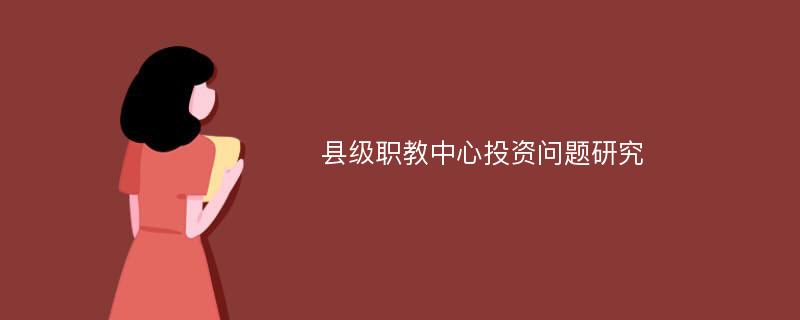 县级职教中心投资问题研究