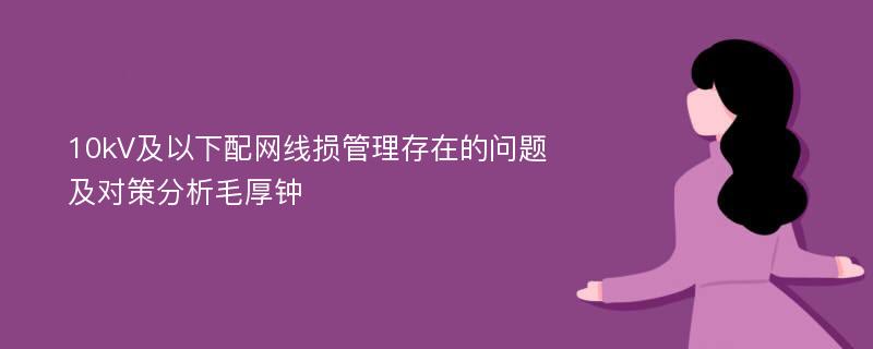 10kV及以下配网线损管理存在的问题及对策分析毛厚钟