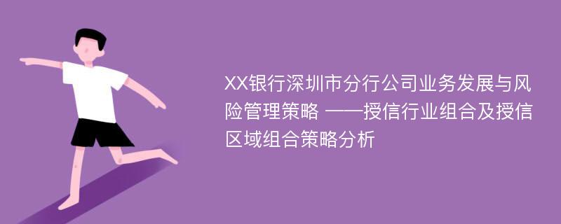 XX银行深圳市分行公司业务发展与风险管理策略 ——授信行业组合及授信区域组合策略分析