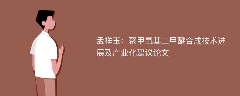 孟祥玉：聚甲氧基二甲醚合成技术进展及产业化建议论文