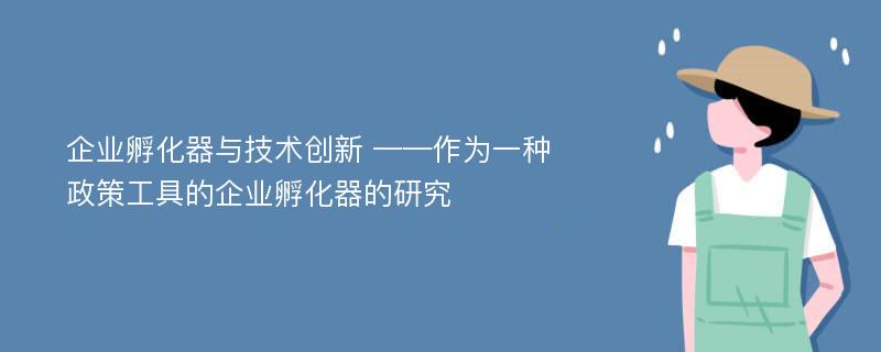 企业孵化器与技术创新 ——作为一种政策工具的企业孵化器的研究