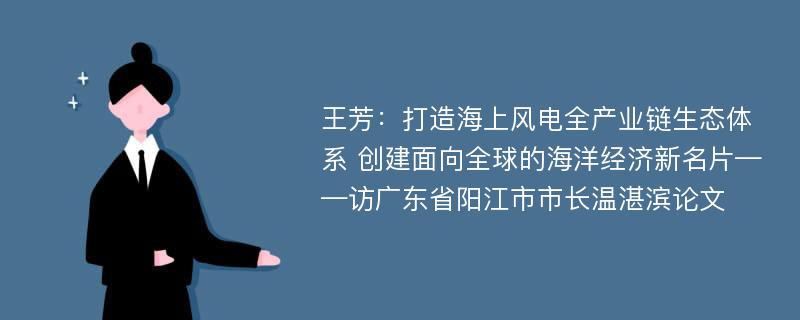 王芳：打造海上风电全产业链生态体系 创建面向全球的海洋经济新名片——访广东省阳江市市长温湛滨论文