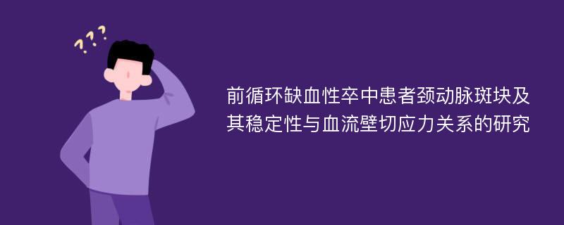 前循环缺血性卒中患者颈动脉斑块及其稳定性与血流壁切应力关系的研究