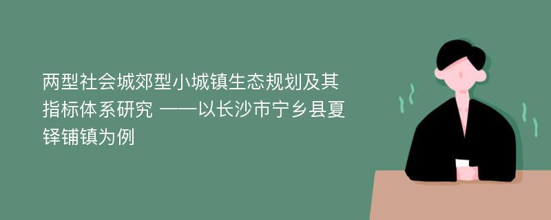 两型社会城郊型小城镇生态规划及其指标体系研究 ——以长沙市宁乡县夏铎铺镇为例