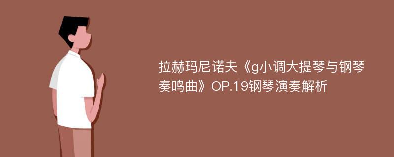 拉赫玛尼诺夫《g小调大提琴与钢琴奏鸣曲》OP.19钢琴演奏解析