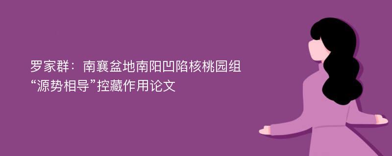 罗家群：南襄盆地南阳凹陷核桃园组“源势相导”控藏作用论文