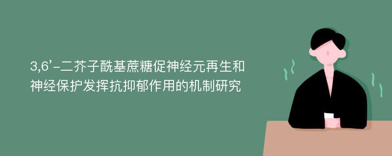 3,6’-二芥子酰基蔗糖促神经元再生和神经保护发挥抗抑郁作用的机制研究