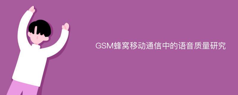 GSM蜂窝移动通信中的语音质量研究