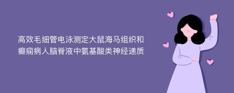 高效毛细管电泳测定大鼠海马组织和癫痫病人脑脊液中氨基酸类神经递质