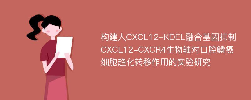 构建人CXCL12-KDEL融合基因抑制CXCL12-CXCR4生物轴对口腔鳞癌细胞趋化转移作用的实验研究