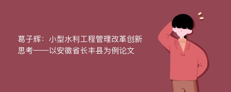 葛子辉：小型水利工程管理改革创新思考——以安徽省长丰县为例论文